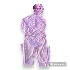 baby pink mauve vintage velvet like satin track suit set